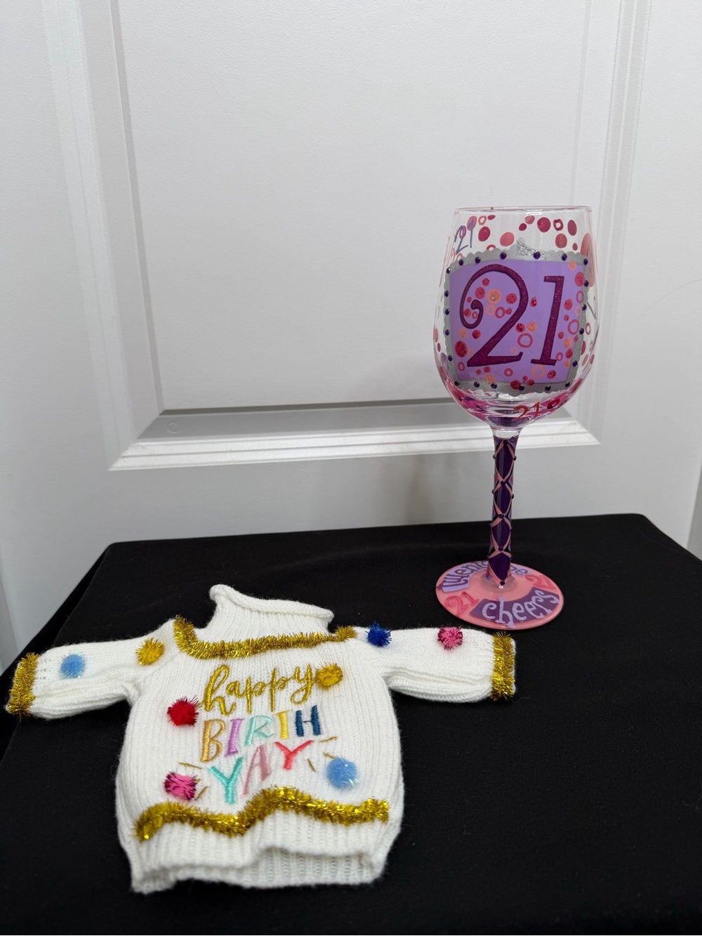 Lolita 21st Birthday Wine Glass & Happy Birthyay Wine Bottle Sweater Set